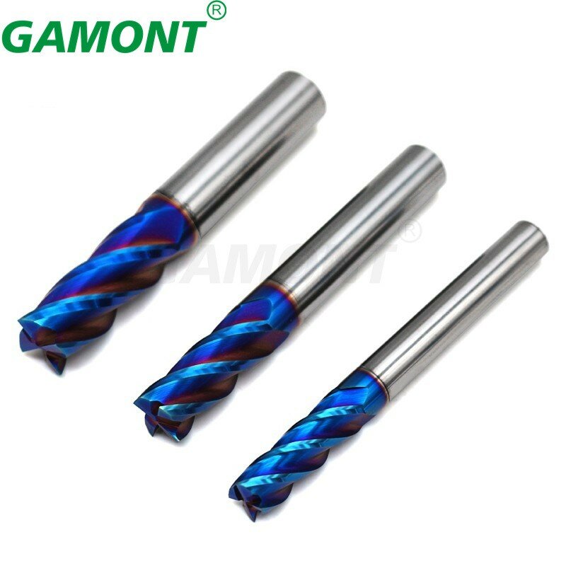 GAMONT HRC70-Fresa de 4 flautas fresa de extremo plano de revestimiento Nano azul de carburo de tungsteno de acero para maquinaria herramientas de fresadora