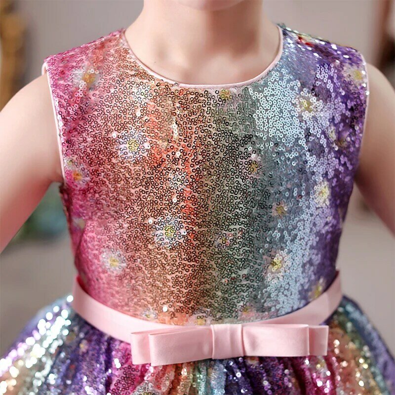 Mädchen Prinzessin kleid Geburtstag Party Klavier kostüm Sommer stil Pailletten Sweep zug Kleid