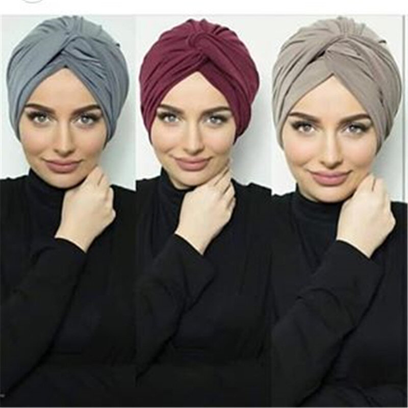 Muslim wanita suede batin jilbab wanita kepala membungkus syal turbante mujer india africain hat sorban femme musulman
