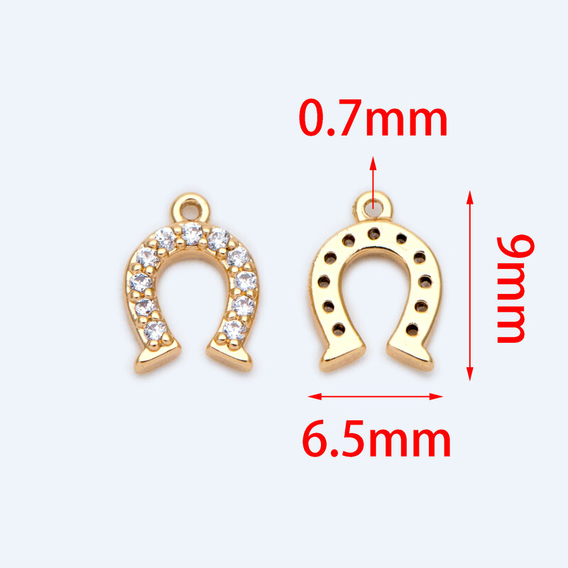 10 buah CZ jimat sepatu kuda emas diasah 9x6.5mm, liontin berbentuk U, untuk membuat perhiasan temuan persediaan DIY (GB-1439)