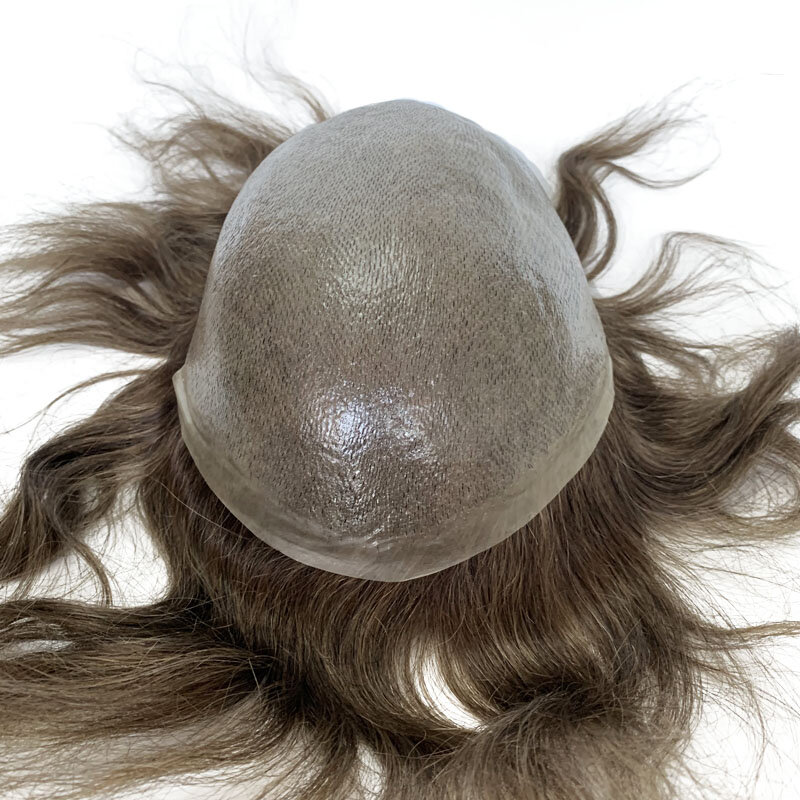 Diskon Besar Stok Rambut Remy 0.04 ~ 0.06MM Rambut Manusia V-loop Kulit Tipis Wig Pria Rambut Palsu Virgin Pengganti PU Poli Toupee