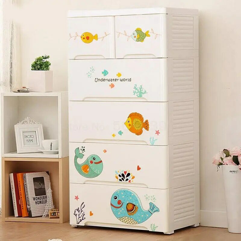 Armoire enfants tiroir Type ménage bébé armoire de rangement épaissi vêtements cinq-placard en plastique réception armoire