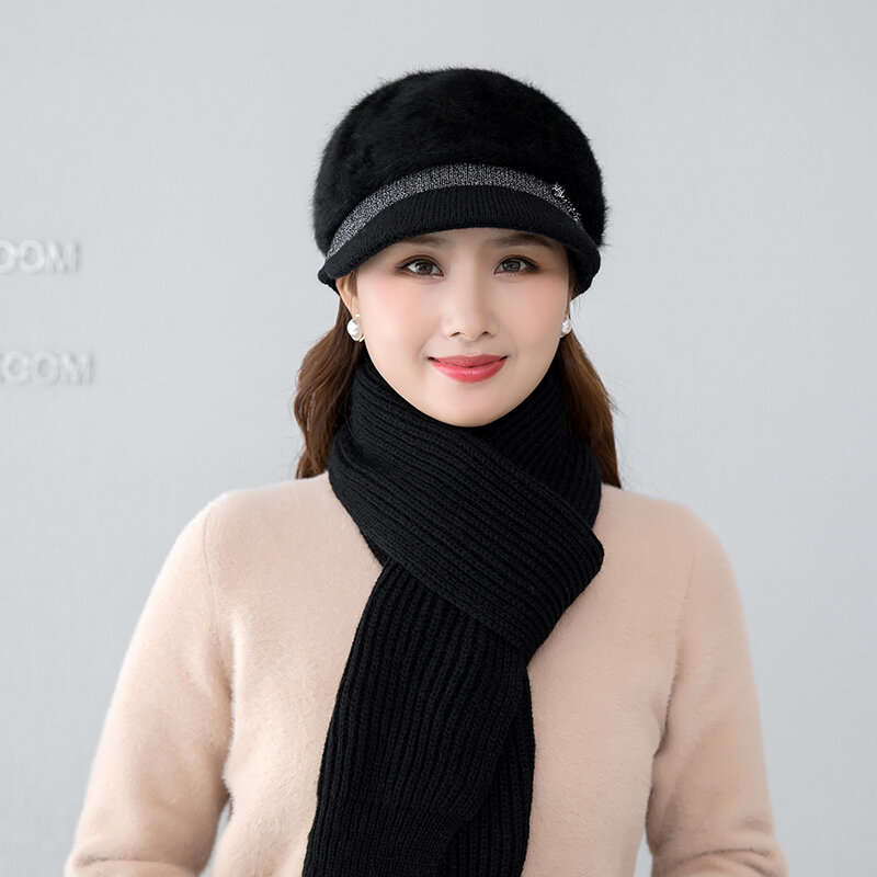 Women Hat Scarf Gloves 3 Pieces Set Thick Warm Knitted Scarves Beanies Glove Sets 2021 New Russian Winter Accessories