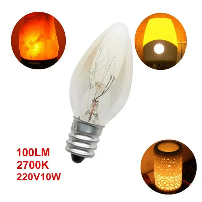 E12หลอดไฟ Aroma Lampu Tidur S หลอดไส้หลอดไส้หลอดไฟทังสเตน Lampu Tidur C7ด้ายเกลือแผ่นเรืองแสง220V-240V 10W