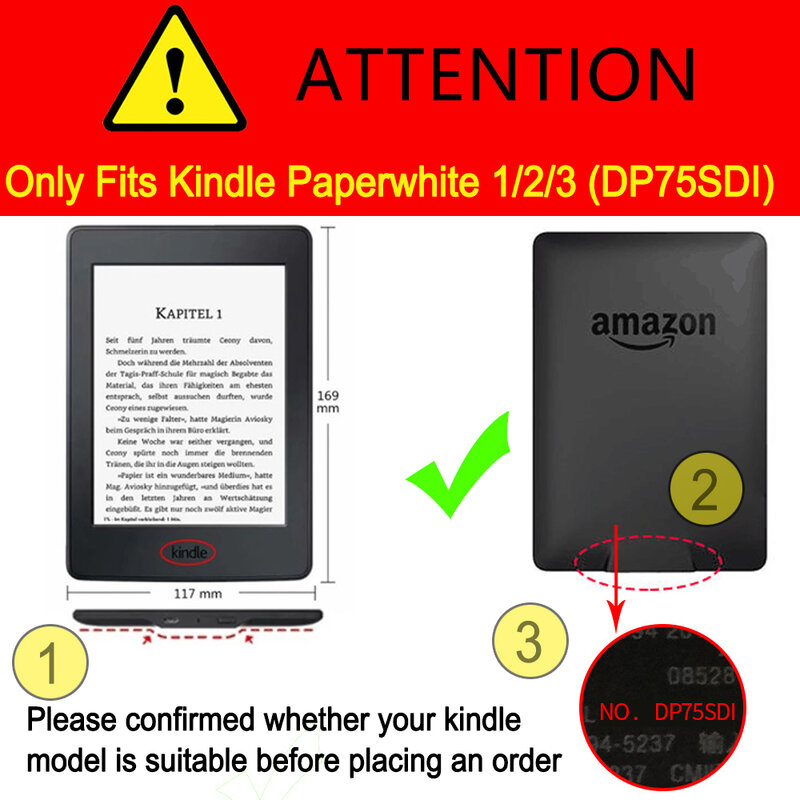 E-Book ป้องกันกรณีสำหรับ Kindle Paperwhite 3 2 1 DP75SDI 5th 6th 7th Generation 2012/2013/2015/2017 release Funda Capa