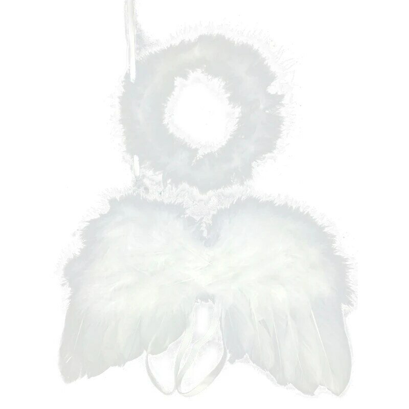 Conjunto de adereços para fotografia de bebê asas de anjo com faixa para cabeça recém-nascido fantasia 97bd