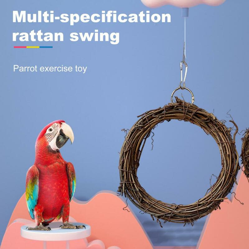 Birds Cage Toy Rattan Circle Ring Stand Hanging Climbing Play Toys Parrot Ring Stand Hanging Molar Rattan Chew Swing Perch Toy