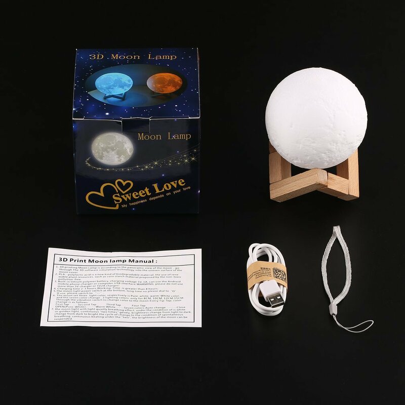 Độc Đáo Sạc 3D In Hình Mặt Trăng Đèn Cảm Ứng Điều Khiển Độ Sáng Sạc USB Đèn LED Đèn Ngủ Trang Trí Nhà Cửa