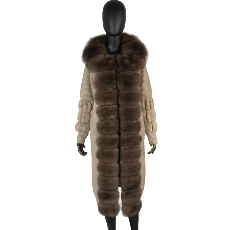 Кардиган из шерсти и кашемира, вязаный свитер, осенне-зимние женские накидки с отделкой из натурального Лисьего меха