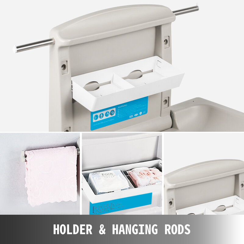VEVOR Baby Changing Station Commercial Wall Mounted Baby Diaper Changing Table Fold Down Vertical Restrooms Baby Changing Table