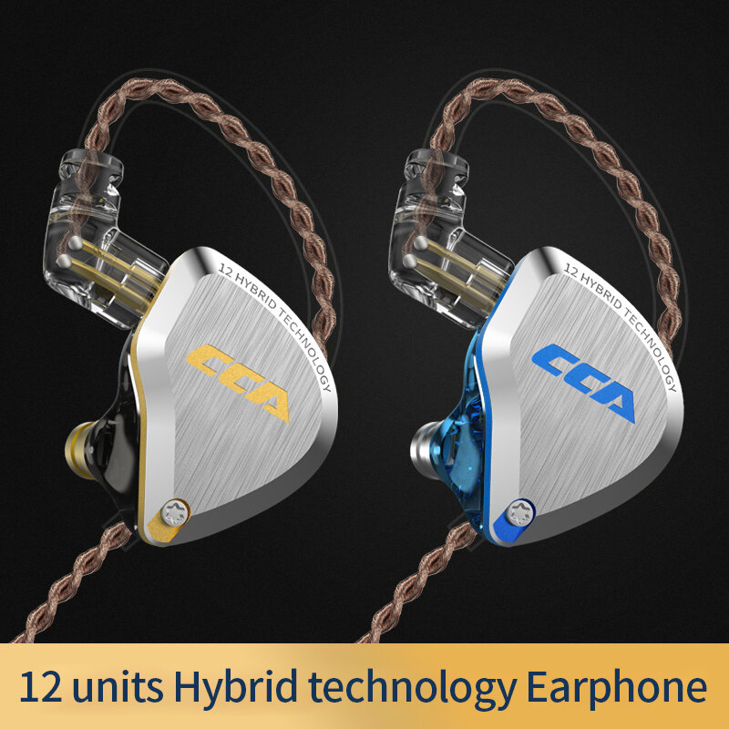 CCA-C12 Híbrido Pendurado In Ear Headset, Fone de ouvido com cancelamento de ruído, Fones com fio, 12 Drivers Unit, HiFi DJ Monitor, Gamer PC, 5BA + 1DD