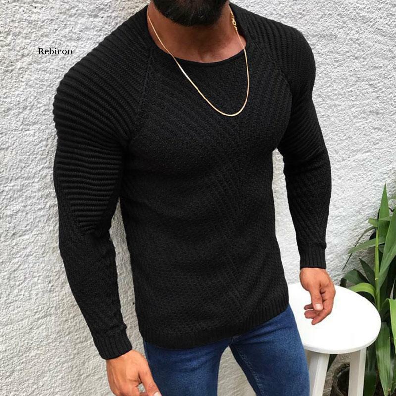 New Autumn Winter Pullover Sweaters Men O-Neck Solid Color Long Sleeve Knitwear Slim Men's Sweater Pull Male Clothing