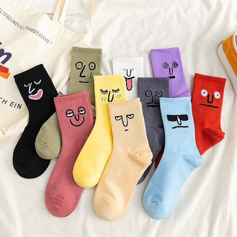 Chaussettes coréennes drôles et décontractées pour femmes et filles, chaussettes mi-mollet, couleurs bonbon, tendance Harajuku, Kawaii, surprise, unisexe, 1 paire
