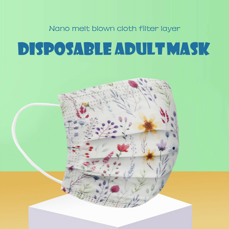 Máscara facial descartável, 10 a 100 peças, colorida, impressão de flores, industrial, adulto, máscaras descartáveis para proteção da moda