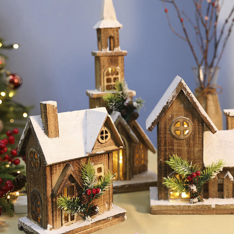 الشمال نمط جديد ديكور المنزل الاصطناعي عيد الميلاد الديكور مع مصباح منزل خشبي عيد الميلاد منضدية الحلي السنة الجديدة ديكور