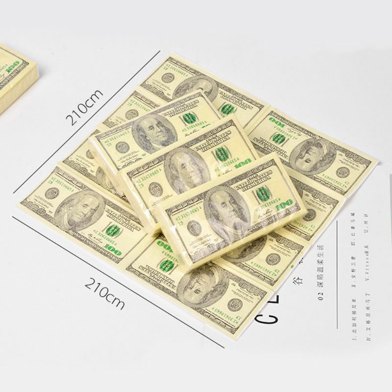 Paquete de 10 hojas de papel tisú de diseño de dólar, toalla desechable de madera pura, portátil, para dinero, servilleta, pañuelo, vajilla de fiesta