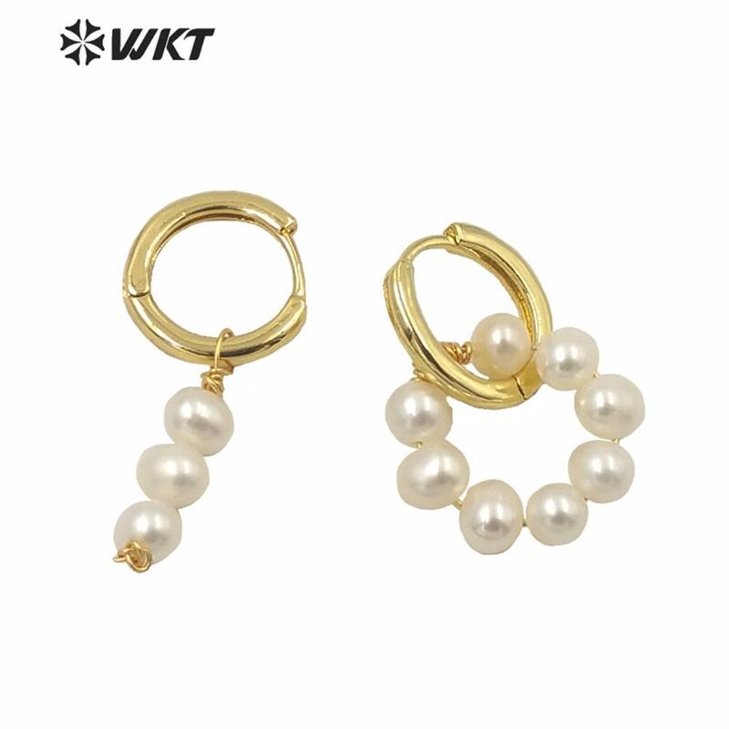 WT-MPE052 WKT mano di alta qualità crea orecchini di perle placcate in oro con chiusura rotonda splendidi risultati di gioielli con perline d'acqua dolce