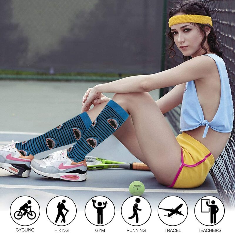 6 Pasang Kaus Kaki Kompresi Wanita Tinggi Lutut 30MmHg Anti Kelelahan Bantuan Diabetes Varises Lari Olahraga Stoking Kompresi