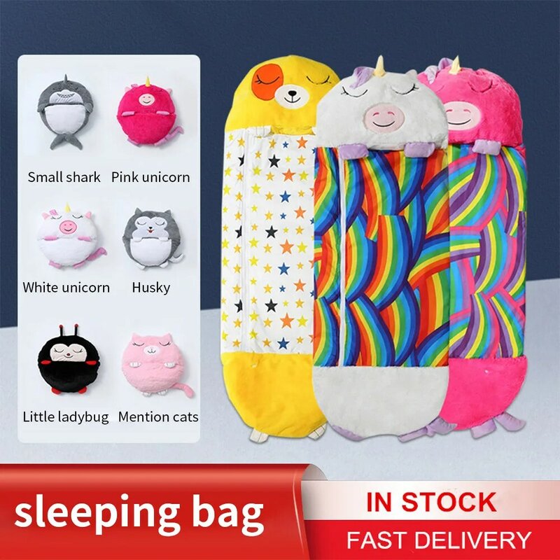 해피 낮잠 어린이 만화 침낭, 봉제 인형 베개, 소년 소녀 아기, 생일용 동물 수면 자루