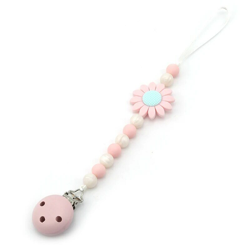 Cute Baby Silicone Teething Dummy Pacifier Clip Bead Infant Soother Nipple Strap Chain Newborn Feeding Teether Holder