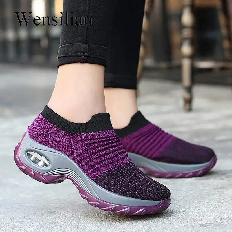 Spring Platform Sneakers Vulcanize Shoes Womens Sock Shoe Mesh Ladies Casual Shoes Slip On Shoes Basket Femme Zapatos De Mujer