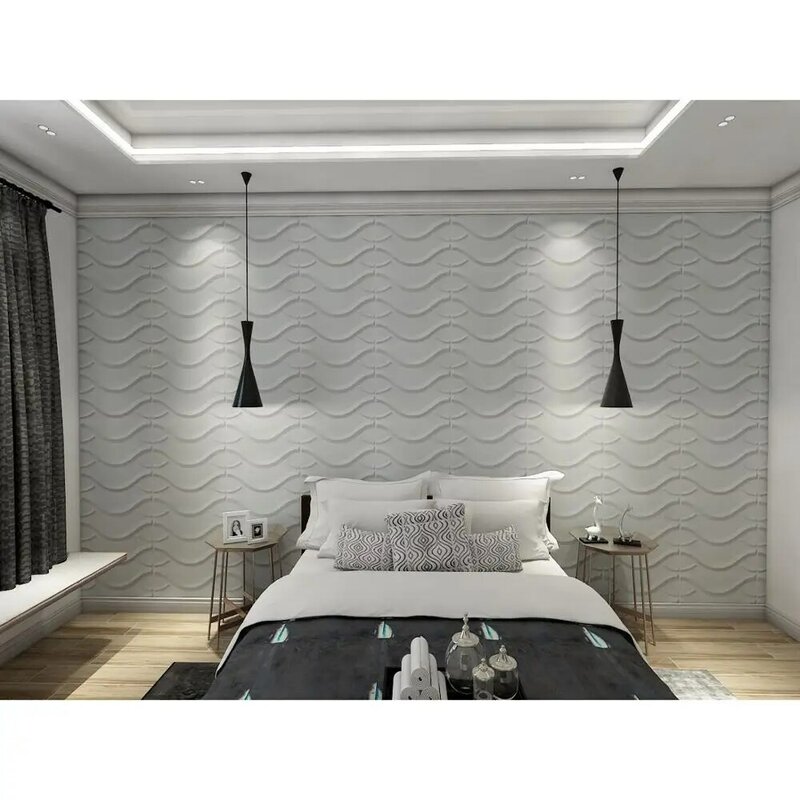 Panel Dinding Plastik 3D 50X50Cm Desain Bertekstur 12 Pak Ubin untuk Kamar Tidur Ruang Keluarga Dekorasi Dinding