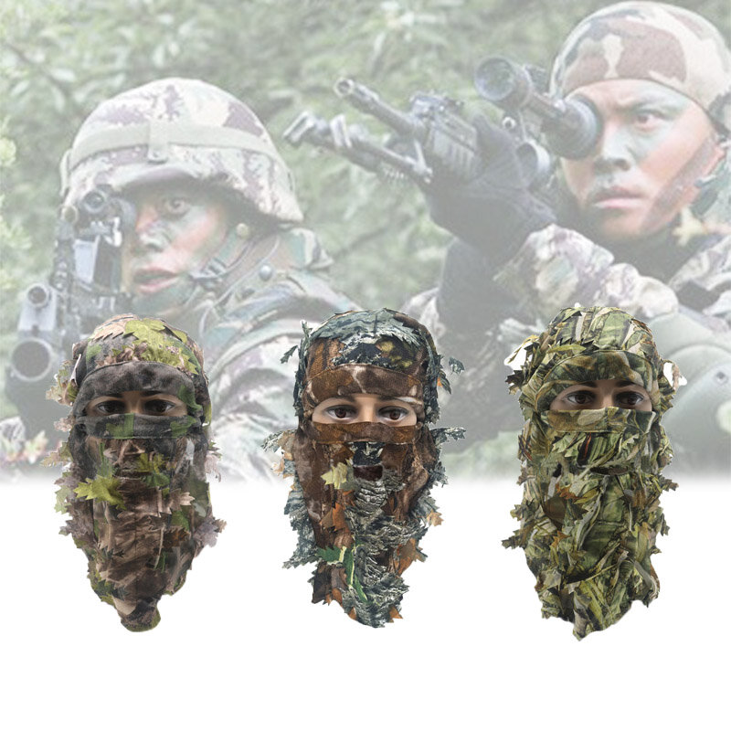 Airsoft máscara 3d folha máscara cega ao ar livre multi-funcional acampamento caça biônico camuflagem chapelaria cs capa equipamento máscara de folha