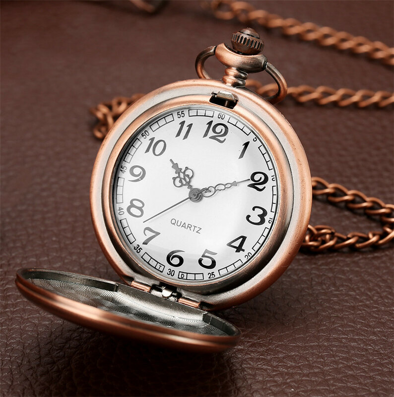 Relógio de bolso de quartzo fob suave rosa cobre retro moderno à moda do vintage pingente com corrente presentes de aniversário das mulheres dos homens