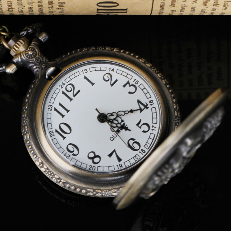 Vintage Letter Fob Pocket Watch Bronze Exquisite Pendant Watch Men Women Necklace Chain reloj de bolsillo