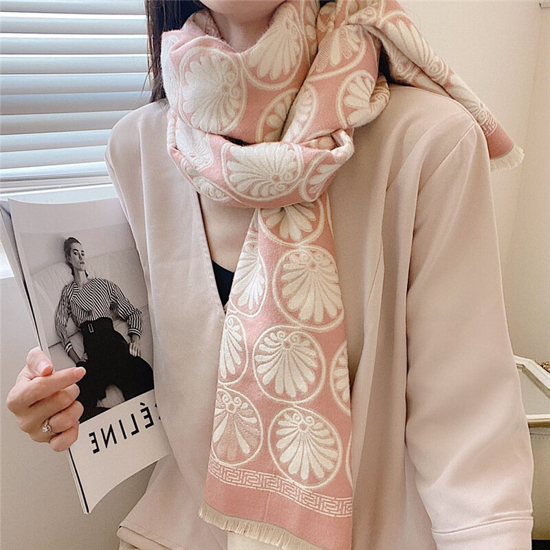 2021 Длинная женская шаль с цветочным принтом и кисточками, утолщенная короткая кашемировая теплая зимняя Шейная шаль с принтом
