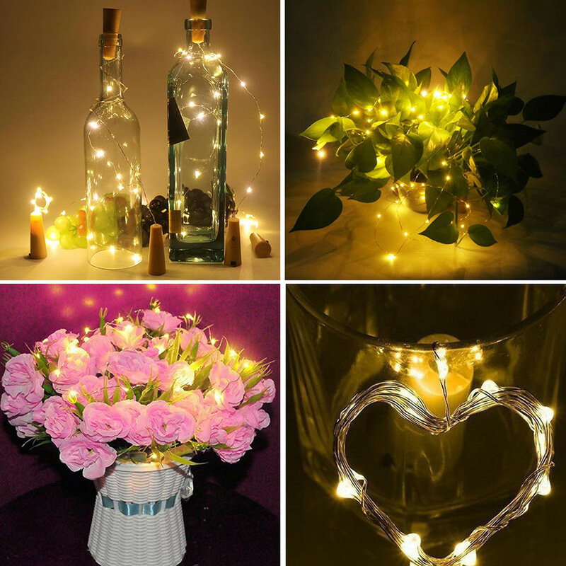 Thrisdar 2m 20 luzes de garrafa de vinho led, com rolha luzes de natal fio de cobre alimentado aaa luzes de fadas decoração casamento natal