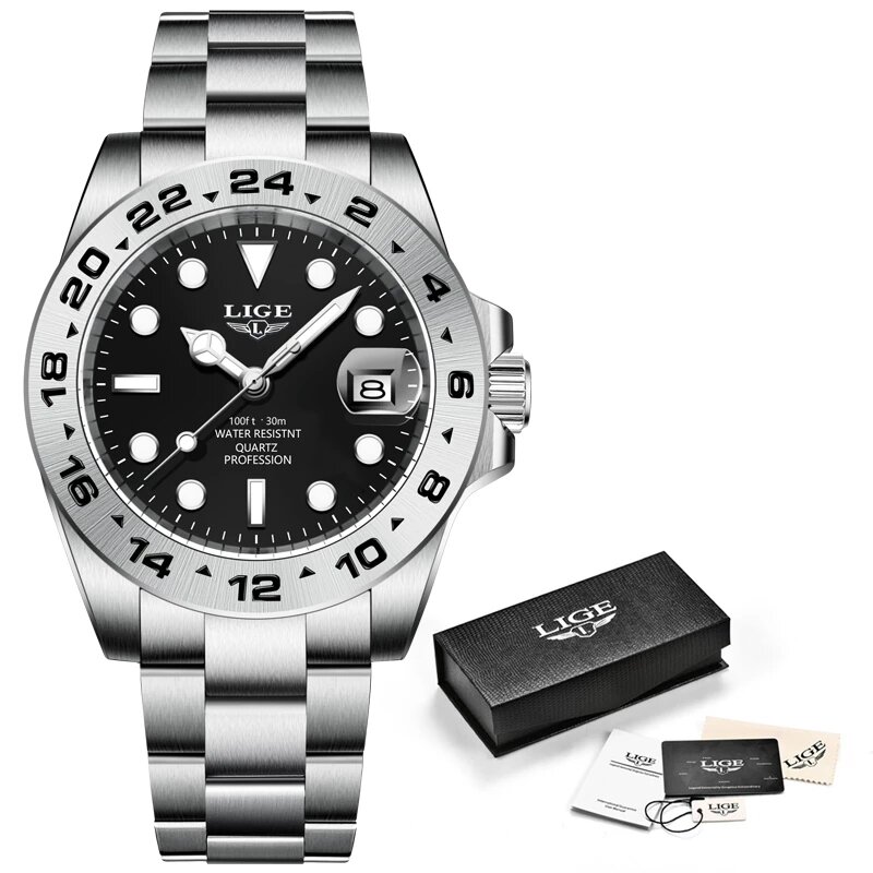 LIGE Luxury แฟชั่น Diver นาฬิกาผู้ชาย30ATM นาฬิกากันน้ำกีฬานาฬิกา Mens Quartz นาฬิกาข้อมือ Relogio Masculino