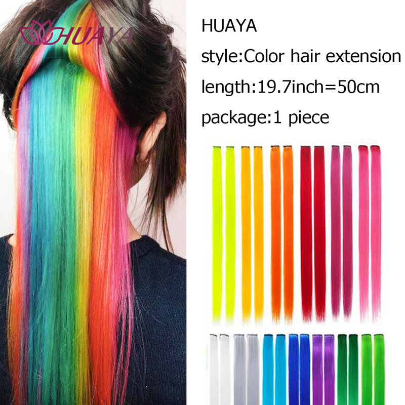 HUAYA extensiones de cabello sintético colorido, hebras de cabello largo y liso, pasadores de Clip, horquillas de pelo falso kanekalons