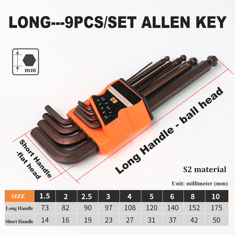 Juego de llaves Allen, juego de herramientas manuales de punta de bola Universal, Torx, estrella, destornillador tipo L, 9 unids/set