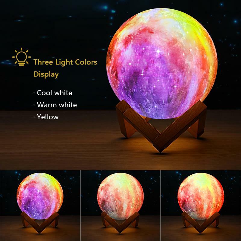 Lámpara de Luna colorida con impresión 3D romántica, luz nocturna recargable para luz de luna con 3 colores, 16 colores, decoración remota, regalo