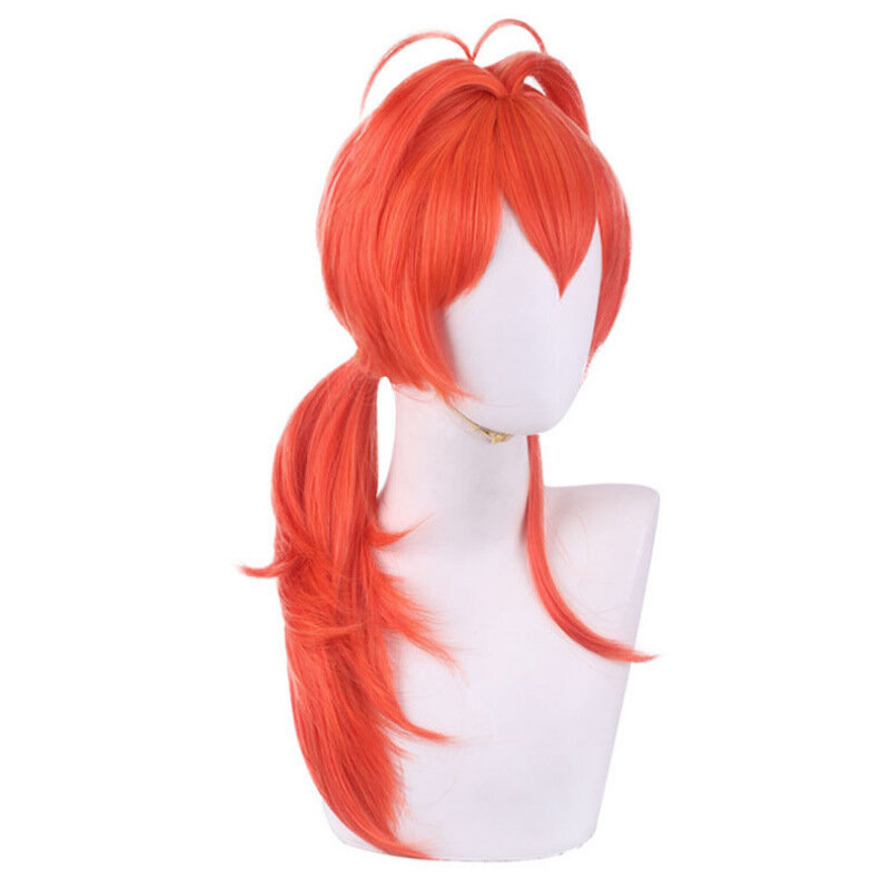 Genshin impacto diluc cosplay peruca cosplay anime perucas cosplay resistente ao calor perucas sintéticas halloween 60cm longo peruca vermelha