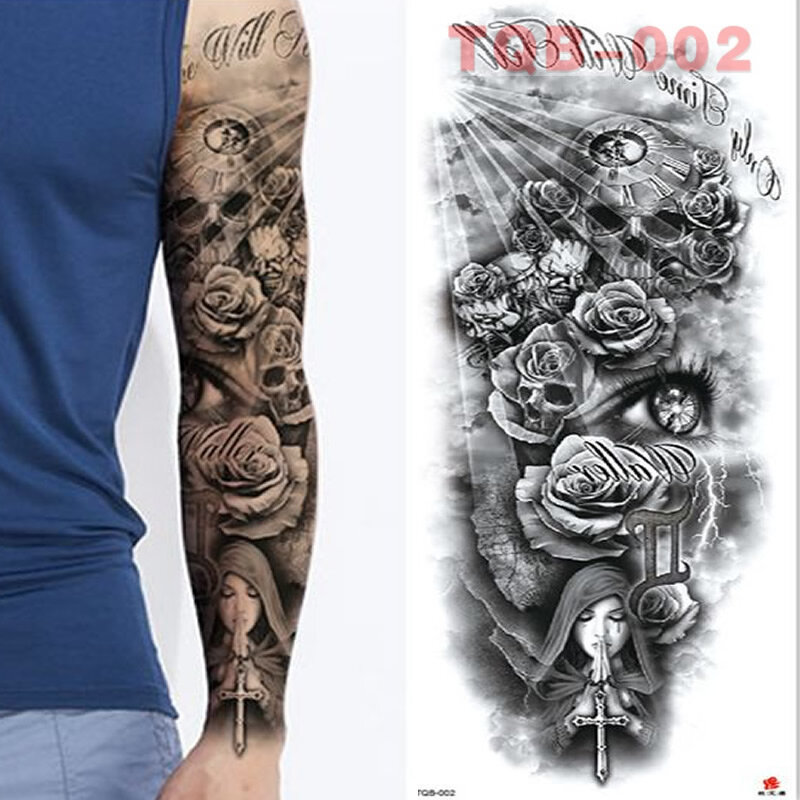 Full Skull Large Arm Sleeves Waterproof Temporary Tattoo Sticker Man Women Fake Color Totem Tattoo Stickers Body Leg Arm TQB01