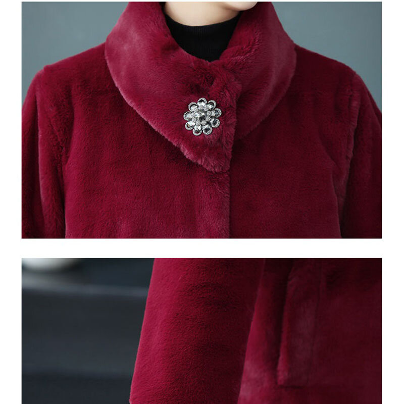 Middle-Aged Old Western Mothers Wear Imitate Fur And Fur Coats Mink Fleece Coats Women Mid-Length Coats To Keep Warm Thick M258