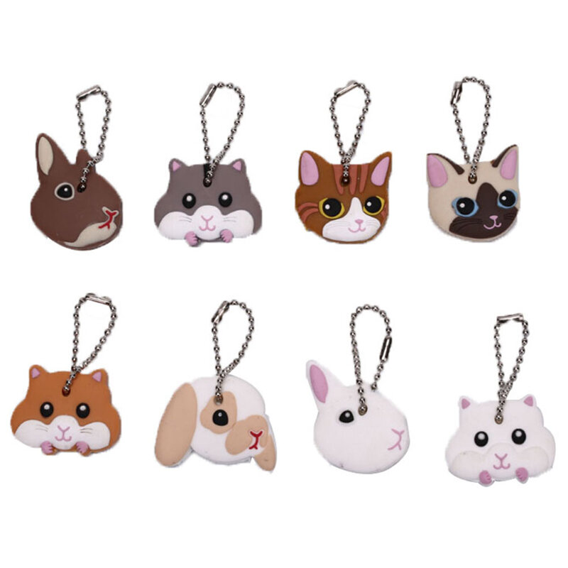 1 pc 실리콘 열쇠 고리 모자 머리 덮개 keychain 케이스 포탄 고양이 햄스터 개 동물 모양 사랑스러운 보석 선물