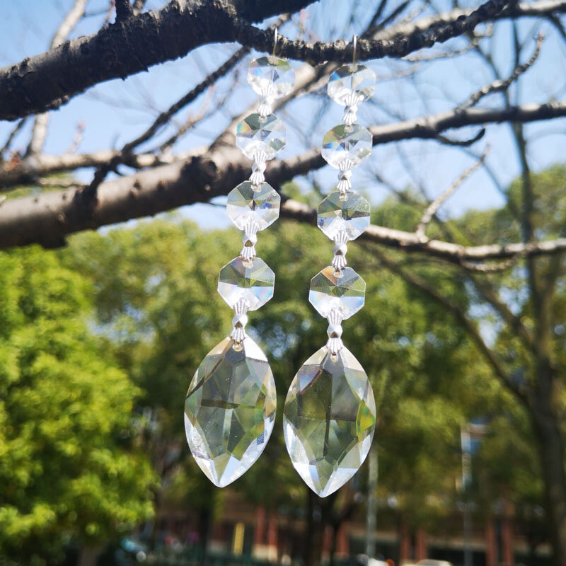 20pcs Clear Chandelier Crystals Lamp Prisms Parts Hanging Drops Pendants with Crystal Octagon beads Lighting Accessories