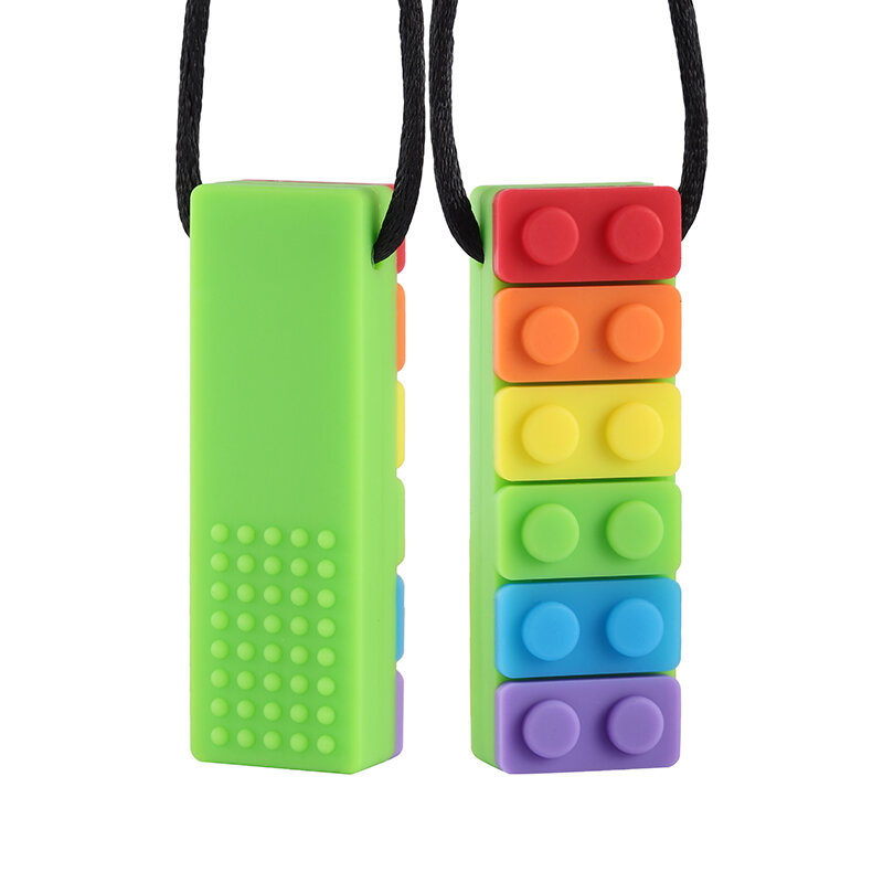 5 Buah Rainbow Brick Chew Necklace Bayi Silikon Teether Autisme Sensorik Chew Therapy Tools Anak Kenyal Mainan