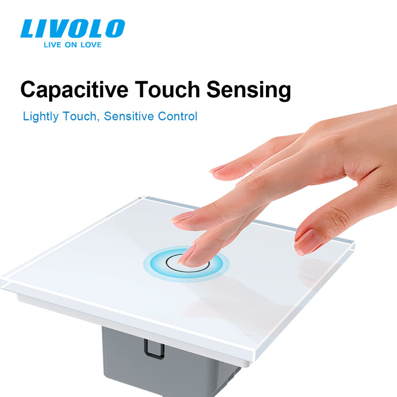 Livolo eu標準タッチスクリーンドアスイッチ、クリスタルガラススイッチパネル、220〜250v、リセットタッチスイッチ、ドアベル