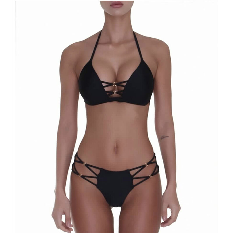 Maillot de bain Sexy ajouré, couleur solide, soutien-gorge Push Up, Bikini, pour femmes, vêtements de plage, d'été, 2022