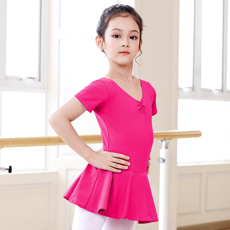 Gaun Tari Ikatan Simpul Leotards Balet Anak Perempuan Baju Ketat Senam Lengan Panjang Anak Katun Merah Muda Baju Bodysuit Senam Anak