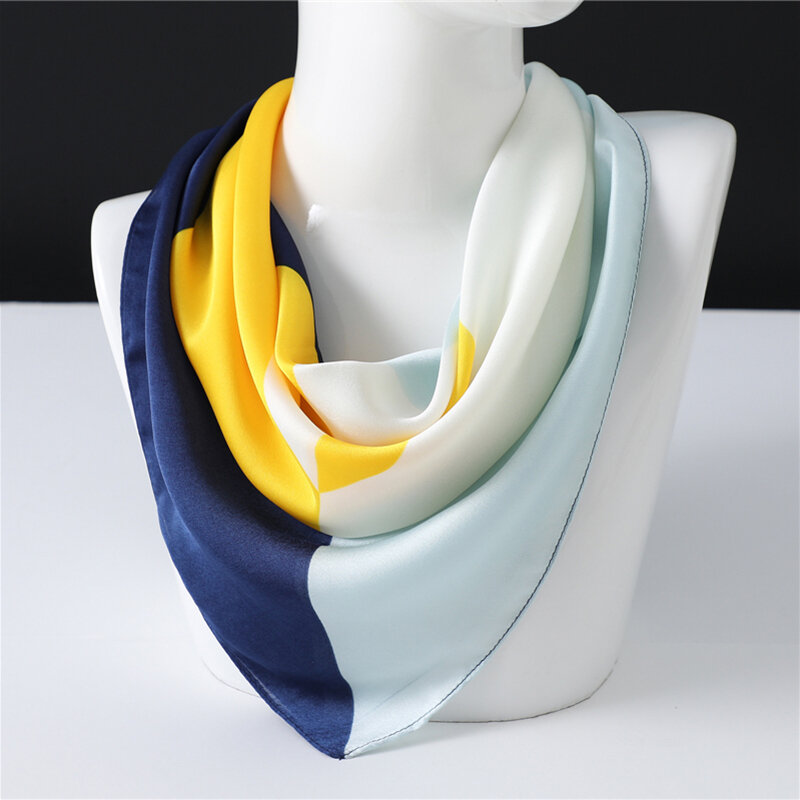 Однотонный женский шелковый шарф, Шейная повязка для волос, офисный женский шейный платок, галстук 70 см, Дизайнерские шарфы