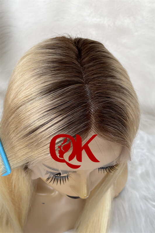 QueenKing hair 13*6 Wig 180% Density Ombre Blonde 4/613 Lace Front Wig Silky Straight Preplucked Hairline Brazilian Human Hair