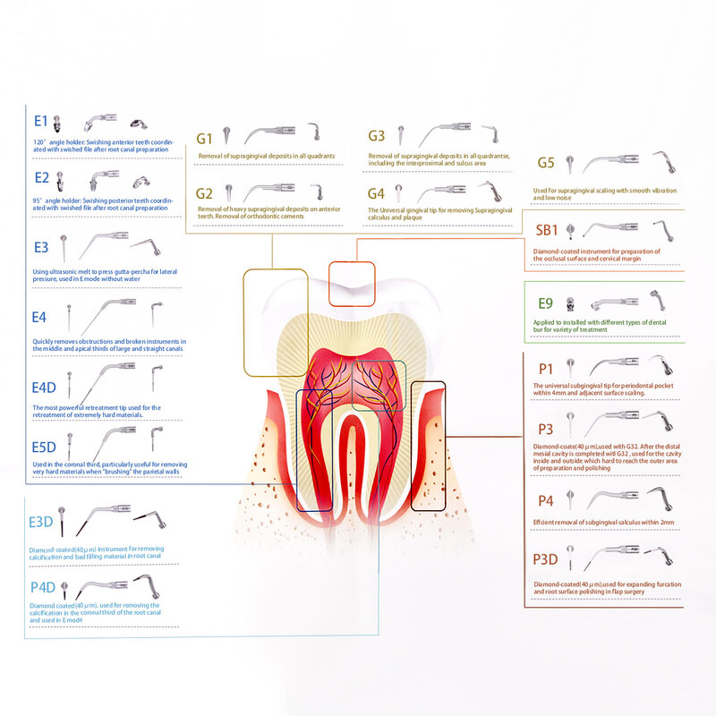 AZDENT stomatologiczny skaler ultradźwiękowy skalowanie końcówek periodontontyka endodoncja Endo Perio wskazówki skalowania G P E pasuje do emów i dzięcioła