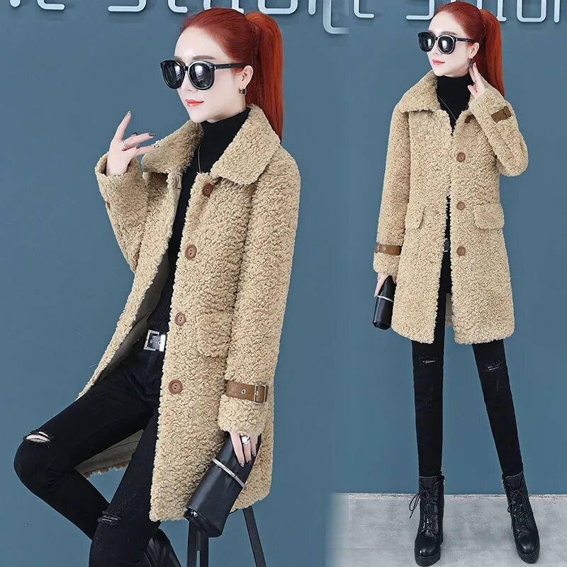 Casaco de lã de cordeiro feminino outono e inverno 2023 novo coreano solto mid-long casaco de pele do falso feminino primavera casaco de lã