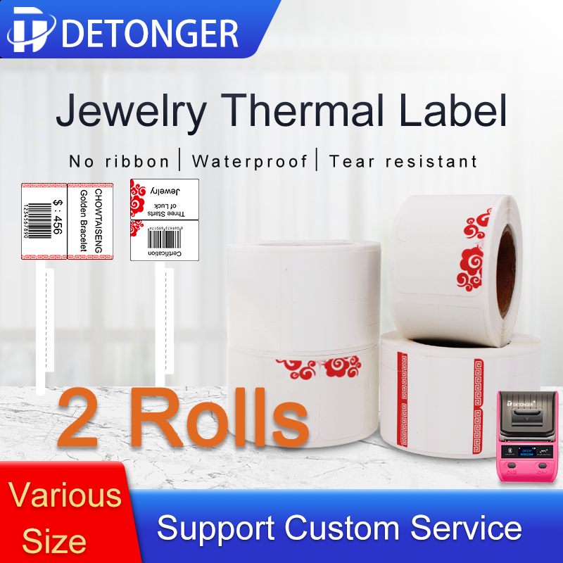 Detlongo etiqueta térmica adesiva com 2 rolos, etiquetas autoadesivas para preço de joalheria com modelo de aplicativo grátis