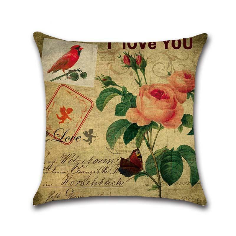 Fundas de almohada decorativas con flores Retro, funda de almohada de lino y algodón con patrón de rosa, kussensloop ZT294